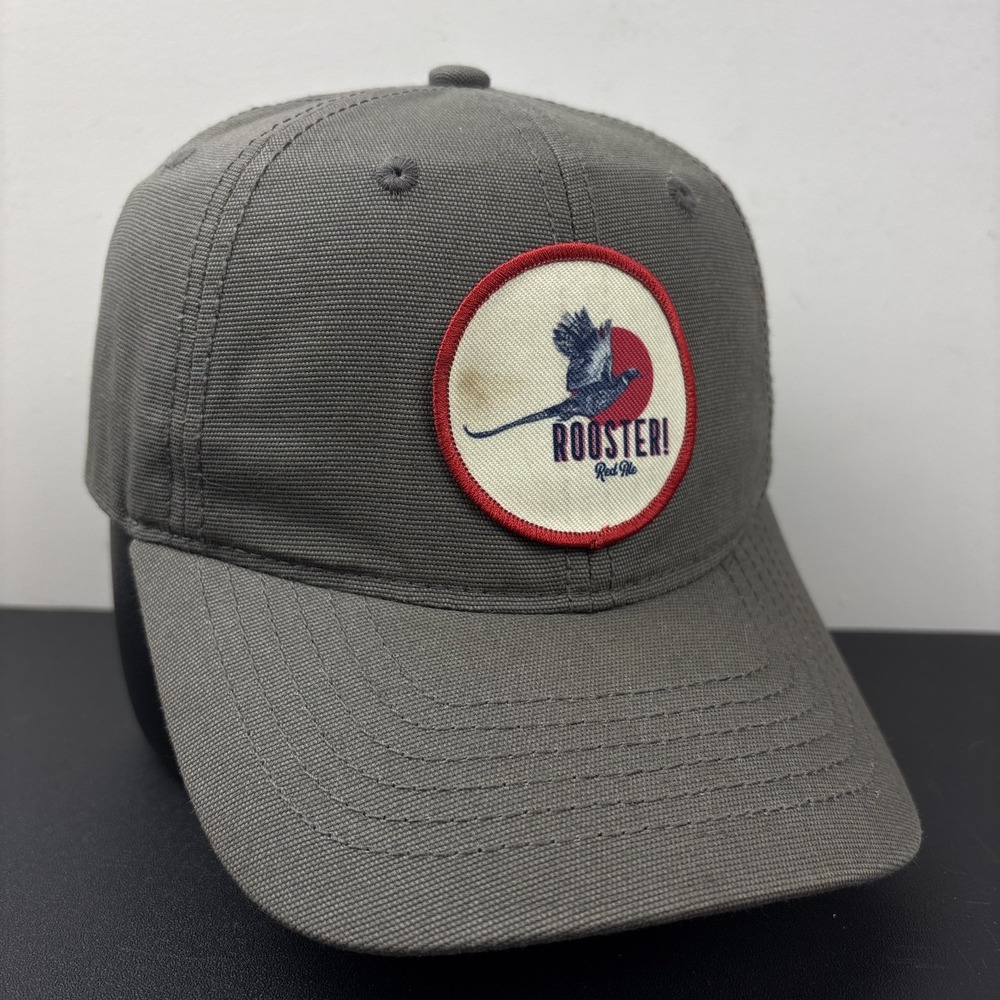 Red Ale Rooster Pheasant Hunting Patch Strapback Hat Charcoal Canvas Beer Cap